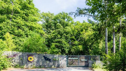 Eingangstor aus Holz zum Wildtierpark Edersee